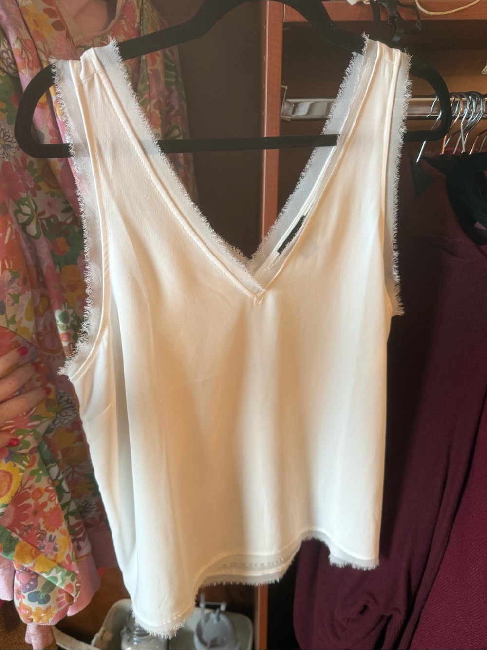Halogen White V-Neck Camisole with Frayed Trim